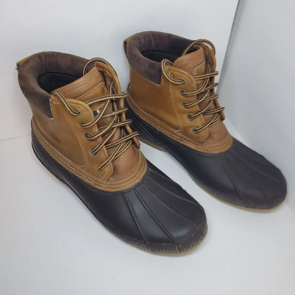 Tommy Hilfiger TMCHARLIE Mens Sz 9 Tan Leather Lace Up Duck Boots Waterproof